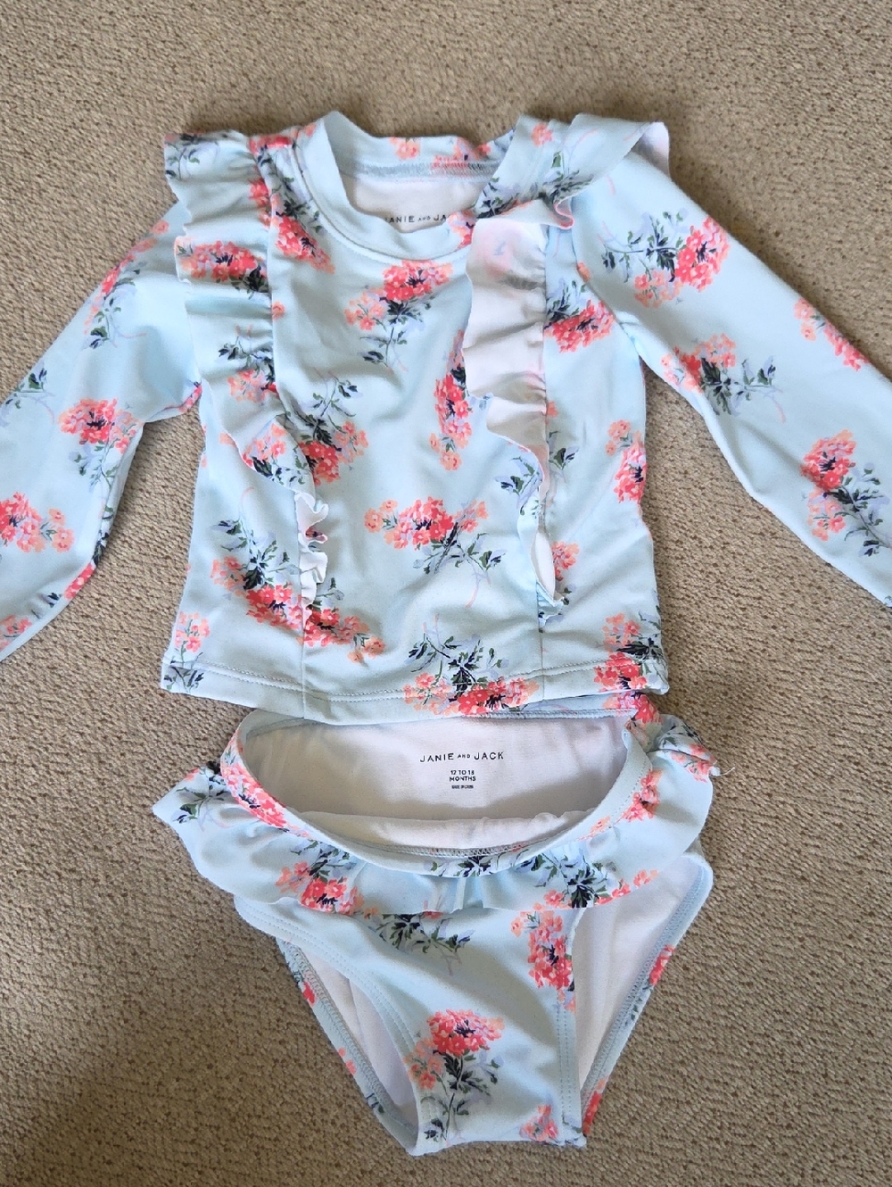 Janie and Jack Light Blue Floral Ruffle Rashguard Set